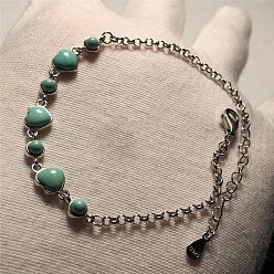 Синтетическая Бирюза Синтетические браслеты бирюзовый ссылка, браслеты-цепочки роло для женщин, сердце, с серебром 925 пробы и клеймом 925, 0.12 дюйм (0.3 см)