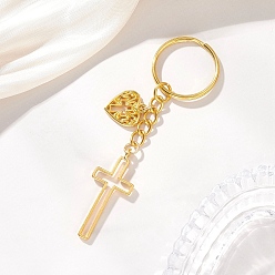 Золотой Брелки из сплава крест с сердцем, с железными разрезными брелоками, золотые, золотые, 90 мм