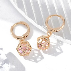 Золотой Латунные микропроволочные кубические серьги с цирконием, стойки покрытие, долговечный, без свинца и без кадмия, шестиугольник, золотые, 24.5x9 мм