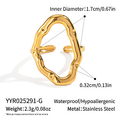 Настоящее золото 18K Нерегулярные 304 регулируемые открытые манжеты из нержавеющей стали для женщин, реальный 18 k позолоченный, внутренний диаметр: 17 мм