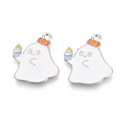 Ghost Подвески из сплава с эмалью на тему Хэллоуина, платина, призрак, 24x18.5x1 мм, отверстие : 1.6 мм