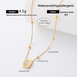 Square European Style 304 Stainless Steel Resin Pendant Necklaces for Women, Golden, WhiteSmoke, Square, 15.75 inch(40cm)