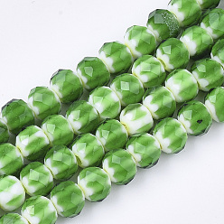 Зеленый Стеклянные бусины, граненые, RONDELLE с цветком, зелёные, 9.5~10x7.5~8 мм, отверстие : 1.5~2 мм, около 72 шт / нитка, 21.2 дюйм