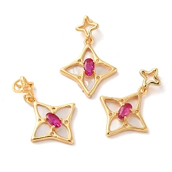 Real 18K Gold Plated Brass Pave Camellia Cubic Zirconia Pendants, Star Charms with Natural Shell, Real 18K Gold Plated, 17.5x16x3.8mm, Hole: 2x2mm