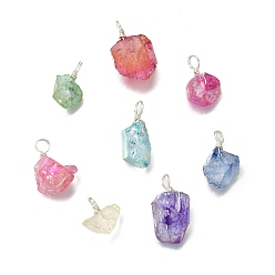 Серебро Гальванизированные натуральные кварцевые подвески, с петлями из медной проволоки, самородки прелести, разноцветные, серебряные, 13~22x8~13x5~10 мм, отверстие : 3 мм