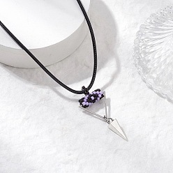 Фиолетовый Ожерелья с подвесками в виде конуса и пирамиды из сплава с бисером цилиндрической формы от сглаза, ожерелья из черного вощеного хлопкового шнура, платина, фиолетовые, 17.64 дюйм (44.8 см)