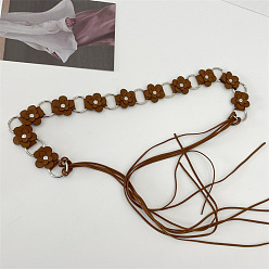 Кокосово-Коричневый Искусственная кожа цветок латунное кольцо звено цепи пояса живота цепи ремни для женщин, платина, кокосового коричневый, 1500 мм