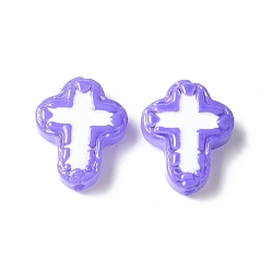 Лиловый Бусины из стеклянной эмали, окрашенные методом запекания, бусины ручной работы, крестик, сирень, 14.5x11.5x4 мм, отверстие : 1 мм