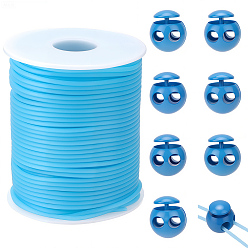 Темно-Голубой 1 рулон полой трубы ПВХ трубчатый синтетический резиновый шнур, намотанный вокруг белой катушки, с пластиковыми шнуровыми замками 8 шт., глубокое синее небо, 2 мм, отверстие : 1 мм, около 54.68 ярдов (50 м) / рулон