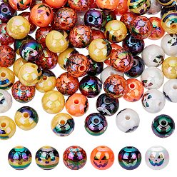 (52) Непрозрачная лаванда 100 шт. 2 стили акриловые бусины с УФ-покрытием, радужный, Хэллоуин тема, круглые, разноцветные, 12 мм, отверстие : 2.4 мм, 50 шт / стиль
