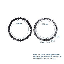 Black Stretch Bracelet Sets, with Non-magnetic Synthetic Hematite Bead & Brass Cubic Zirconia Beaded Bracelets and Natural Black Agate(Dyed) Beaded Bracelets, Black, 2-1/8 inch(53mm), 2pcs/set