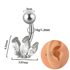 Цветок G23 серьги-гвоздики с изогнутой штангой и прозрачным кубическим цирконием из титана, платина, цветок, Длина стержня: 10мм, штифты : 1.2 мм