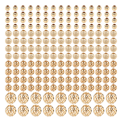 Real 24K Gold Plated 240Pcs 4 Style Long-Lasting Plated Brass Beads, Textured Beads, Round, Real 24K Gold Plated, 3~6.5x2.5~6mm, Hole: 1.2~3mm, 60pcs/style