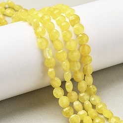 Желтый Природные окрашенные белого нефрита нитей бисера, граненый квадратный разрез, плоско-круглые, желтые, 6~7.5x4 мм, отверстие : 1 мм, около 64~66 шт / нитка, 15.16~15.63 дюйм (38.5~39.7 см)