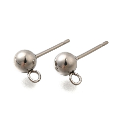 Нержавеющая Сталь Цвет 201 Выводы серьги из нержавеющей стали шпилька, с петлей и 304 штифтами из нержавеющей стали, круглые, цвет нержавеющей стали, 16x8x5 мм, отверстие : 1.8 мм, штифты : 11x0.5 мм