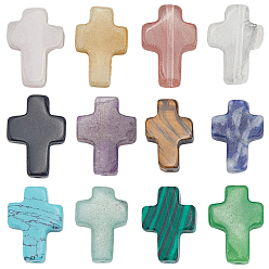 Смешанные камни 24 шт. 12 стили натуральных и синтетических бусин из смешанных драгоценных камней, крестик, смешанные окрашенные и неокрашенные, 13.5x9.5x4.5 мм, отверстие : 0.7 мм, 2 шт / стиль