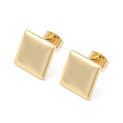 Light Gold Brass Stud Earrings, Plain Square, Light Gold, 12x11.5mm