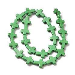Lime Green Synthetic Turquoise Dyed Beads Strands, Religion Cross, Lime Green, 15.5x12x4mm, Hole: 1.4mm, about 24~26pcs/strand, 14.96''~16.14''(38~41cm)