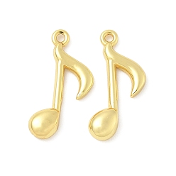 Настоящее золото 18K Латунные подвески, прелести музыкальных нот, стойки покрытие, долговечный, без кадмия и без свинца, реальный 18 k позолоченный, 15.5x8x2 мм, отверстие : 1 мм