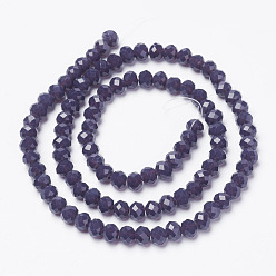 Dark Slate Blue Opaque Solid Color Glass Beads Strands, Faceted, Rondelle, DarkSlate Blue, 4x3mm, Hole: 0.4mm, about 123~127pcs/strand, 16.5~16.9 inch(42~43cm)