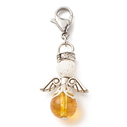 Citrine Natural Citrine & Lava Rock Bead Pendants, with Tibetan Style Alloy Beads, Wing, 39.5mm
