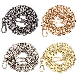 Couleur Mélangete Poignées de sac de chaîne de câble de fer, fermoirs alliage pivotantes, pour accessoires de remplacement de sangles de sac, couleur mixte, 60x0.7x0.2 cm, lien: 9x7x2 mm, fermoir: 11.5x6.5 mm, 4 couleurs, 1 brin / couleur, 4strands / set