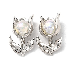 Platinum Eco-Friendly Alloy Pendants, with Resin, Flower, Platinum, 18.5x12x8mm, Hole: 1.6mm