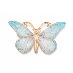 Синий Пластиковые подвески градиентного цвета, бабочка, синие, 38x22.5x5.5 мм, отверстие : 1.2 мм