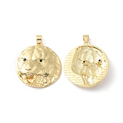 Настоящее золото 18K Стойка металлическая латунная микропрофилированная кубическая циркония подвески, долговечный, без кадмия и без свинца, плоский круглый с головой тигра, реальный 18 k позолоченный, 33.5x31x7 мм, отверстие : 5x3 мм