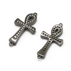 Черный Цвет Металла Латунные микро проложить класса AAA кубического циркония ссылки, без кадмия, без никеля и без свинца, Анк крест, металлический черный , 24.5x13x3 мм, отверстие : 1 мм