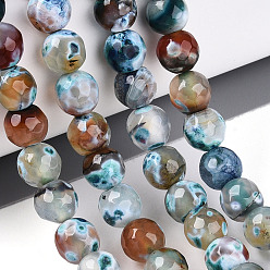Бледно-бирюзовый Нити окрашенных и нагретых натуральных агатовых бус с огненным кракелюром, круглые, граненые, бледные бирюзовая, 7.5~8.5 мм, отверстие : 0.8~1.2 мм, около 47~48 шт / нитка, 13.78~14.96 дюйм (35~38 см)