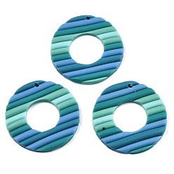 Dark Cyan Handmade Polymer Clay Pendants, Donut, Dark Cyan, 40x39x3mm, Hole: 1.5~2mm
