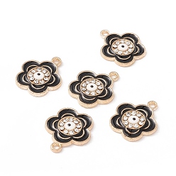 Black Alloy Enamel Pendants, with Crystal Rhinestone, Light Gold, Flower Charms with Evil Eye, Black, 18x15x2mm, Hole: 1.6mm