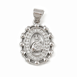 Платина Латунные микро проложить кубического циркония подвески, без кадмия и без свинца, религия, овальные, платина, 19.5x14x2.5 мм, отверстие : 4.5x3.5 мм