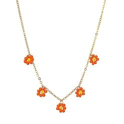Оранжевый Стеклянные бусины цветок нагрудник подвеска ожерелья, ожерелья-цепочки из сплава, золотые, оранжевые, 16.26 дюйм (41.3 см)