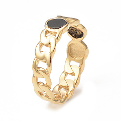 Negro Anillo de dedo redondo plano de concha de imitación de resina, real 14 k chapado en oro 304 anillo hueco de acero inoxidable para mujer, negro, tamaño de EE. UU. 6 (16.5 mm)