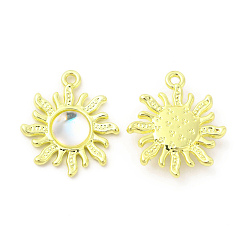 Light Gold Rack Plating Alloy Pendants, with Clear Glass Beaded, Sun Charms, Cadmium Free & Nickel Free & Lead Free, Light Gold, 21.5x18.5x5mm, Hole: 1.5mm