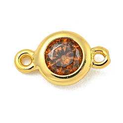 Коралловый Покрытие стойки латунь паве кубический цирконий плоские круглые звенья соединительные подвески, долговечный, без свинца и без кадмия, реальный 18 k позолоченный, коралл, 10x6x2.5 мм, отверстие : 0.7 мм