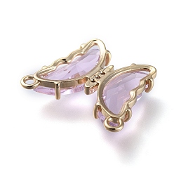 Thistle Brass Micro Pave Clear Cubic Zirconia Links, with Glass, Butterfly, Golden, Thistle, 18x21.5x4.5mm, Hole: 1.4mm