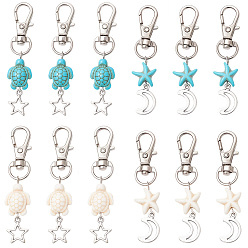 (52) Непрозрачная лаванда 10 сумки 2 цвета морская звезда черепаха синтетическая бирюза подвеска украшения, с подвеской в виде звезды и луны из сплава и поворотными карабинами, разноцветные, 62~65 мм, 2 шт / пакет, 5 сумки / цвет