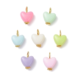 Золотой Подвески из непрозрачного полистирольного пластика, подвески в форме сердца с петлями из сплава в тибетском стиле, разноцветные, золотые, 15.5x11.5x7 мм, отверстие : 3.5~4.5 мм