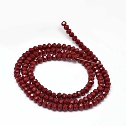 Dark Red Faceted Rondelle Glass Beads Strands, Dark Red, 4x3mm, Hole: 1mm, about 127~135pcs/strand, 17.8 inch