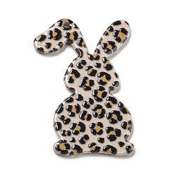 Цвет Древесины Непрозрачные акриловые подвески по бокам, кролик, деревесиные, 44x30x2.6 мм, отверстие : 2.2 мм