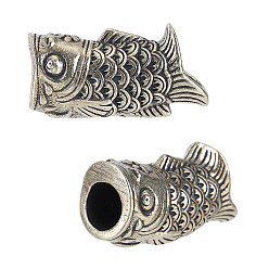 Antique Silver 2Pcs Brass European Beads, Large Hole Beads, for EDC, Carp Shape, Antique Silver, 21.5x11x9.5mm, Hole: 6x5.5mm