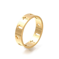 Настоящее золото 18K 304 кольца из нержавеющей стали для женщин, выдолбленные кресты, реальный 18 k позолоченный, 5 мм, внутренний диаметр: 18 мм