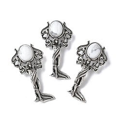 Говлит Подвески из натурального хаулита от ангела, с целью перехода в кольце, античное серебро, 38x19.5x7.5~9.5 мм, отверстие : 2x6.5 мм