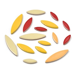 Red Flat Elongated Leaf Porcelain Mosaic Tiles, Mixed Size Willow Leaf Ceramic Cabochons for DIY Mosaic Coaster, Flower Pot & Tray Making, Red, 25~50x8.5~13.5x5mm