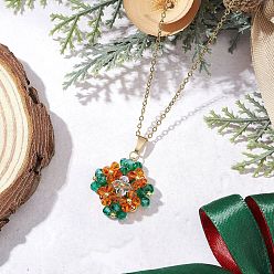 Оранжевый Кулон из стеклянных бусин в форме клевера 304 Женские ожерелья из нержавеющей стали, золотые, оранжевые, 17.32 дюйм (44 см)