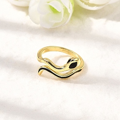 Черный Латунные эмалевые манжеты для женщин, змея, реальный 18 k позолоченный, стойки покрытие, долговечный, без свинца и без кадмия, чёрные, 13 мм, размер США 5 3/4 (16.3 мм)