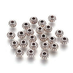 Antique Silver Tibetan Style Alloy Beads, Rondelle, Cadmium Free & Nickel Free & Lead Free, Antique Silver, 6x4.5mm, Hole: 1.5mm